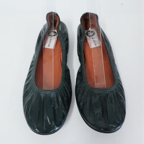 Lanvin Ballet Flats Dark Green Scrunched Patent - Picture 3 of 6